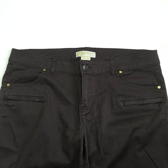 MICHAEL KORS Brown Faux Zip Pockets Logo Hardware 5 Pocket Jeans - Picture 4 of 14